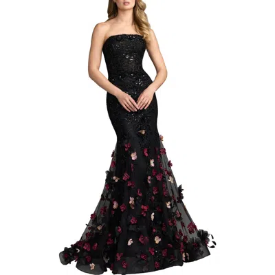 Mac Duggal Strapless Embellished Mermaid Gown With 3d Floral Hem In Multi