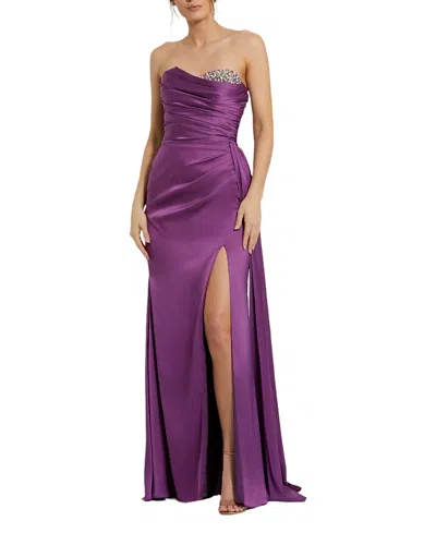 Mac Duggal Strapless Embellished Sweetheart Neckline Satin Gown