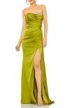 Mac Duggal Strapless Embellished Sweet Heart Neckline Satin Gown In Apple Green