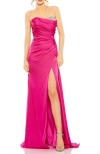 Mac Duggal Strapless Embellished Sweet Heart Neckline Satin Gown In Magenta