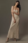 Mac Duggal Strapless Embellished Trumpet Maxi Dress In Beige