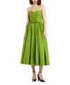 Mac Duggal Strapless Faille A-line Rose Detailed Midi Dress In Pear