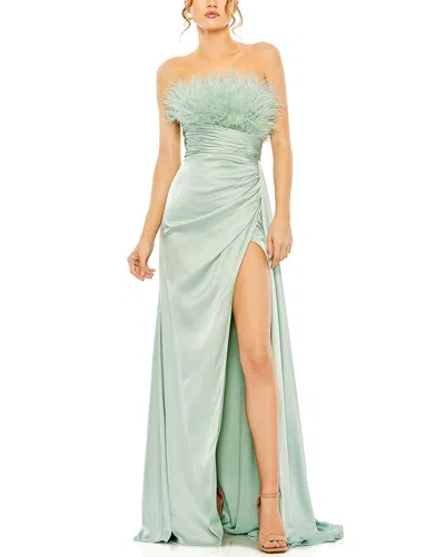 MAC DUGGAL MAC DUGGAL STRAPLESS FEATHER DETAIL SATIN GOWN