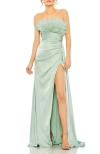 Mac Duggal Womens Satin Feathers Evening Dress In Seafoam
