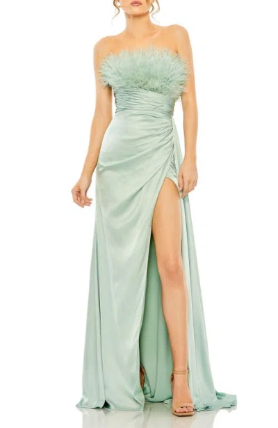 Mac Duggal Womens Satin Feathers Evening Dress In Seafoam