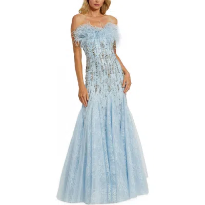 Mac Duggal 2238 Long Mermaid Formal Feather Prom Dress In Blue