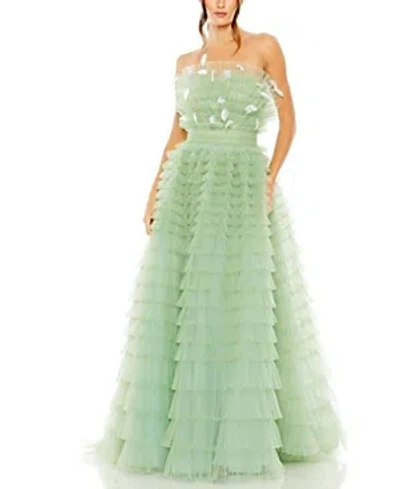Mac Duggal Strapless Feathered Ruffle Gown In Green