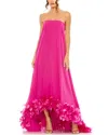 Mac Duggal Strapless Flare Feather Hem Gown