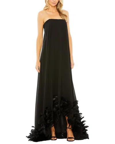 Mac Duggal Strapless Flare Feather Hem Gown In Black