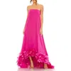 Mac Duggal Strapless Flare Feather Hem Gown In Fuchsia