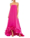 Mac Duggal Strapless Flare Feather Hem Gown In Fuchsia