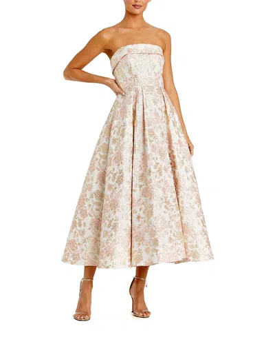 Mac Duggal Strapless Floral Brocade A Line Midi Dress In Pink