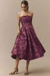 Mac Duggal Strapless Floral Brocade A-line Midi Dress In Brown