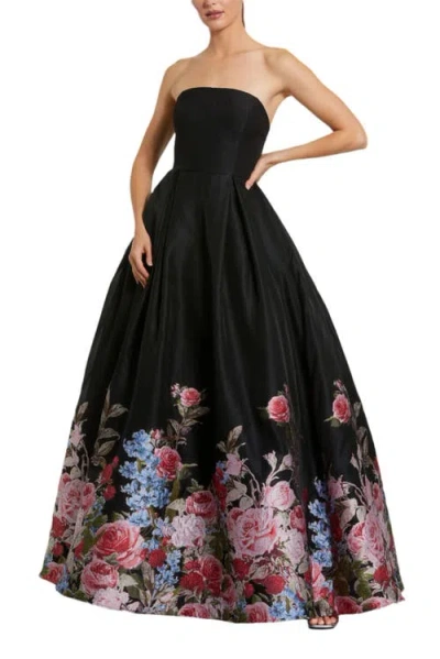 MAC DUGGAL MAC DUGGAL STRAPLESS FLORAL BROCADE BALLGOWN