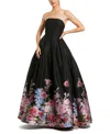 Mac Duggal Strapless Floral Brocade Ballgown In Black