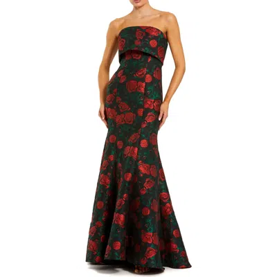 Mac Duggal Strapless Floral Brocade Mermaid Gown In Brown