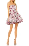 Mac Duggal Floral Jacquard Strapless Minidress In Pink Multi
