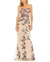 Mac Duggal Strapless Floral Embroidered Gown In Multi