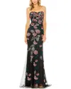 MAC DUGGAL STRAPLESS FLORAL EMBROIDERED GOWN