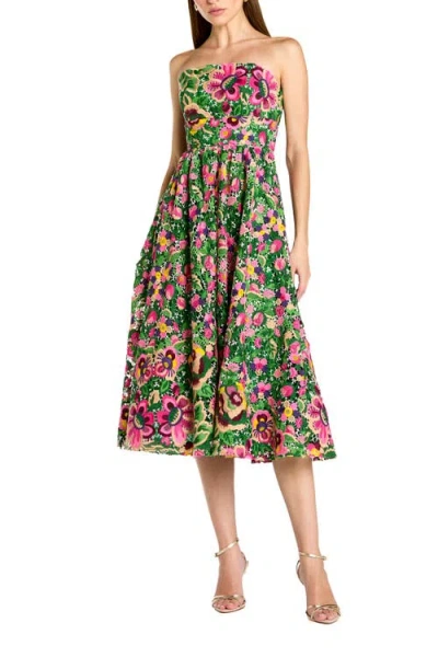 Mac Duggal Strapless Floral Embroidered Midi Dress In Multi