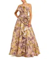 Mac Duggal Strapless Floral Jacquard Ballgown In Multi