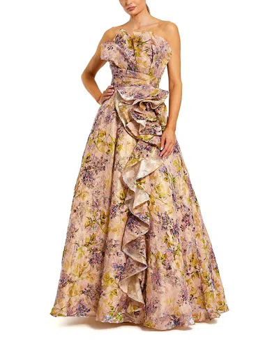 Mac Duggal Strapless Floral Jacquard Ballgown In Multi