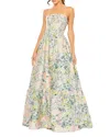 Mac Duggal Floral Brocade Strapless A Line Gown In Pastel Multi
