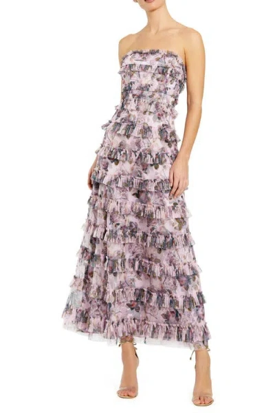 Mac Duggal Strapless Floral Micro Ruffle Dress In Pink