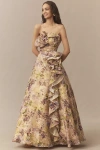 Mac Duggal Strapless Floral Velvet Maxi Dress In Multi