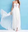 MAC DUGGAL STRAPLESS FORMAL DRESS IN WHITE/SILVER