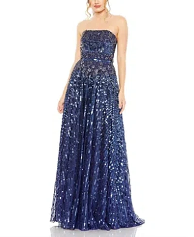 Mac Duggal Strapless Embellished A Line Gown In Blue