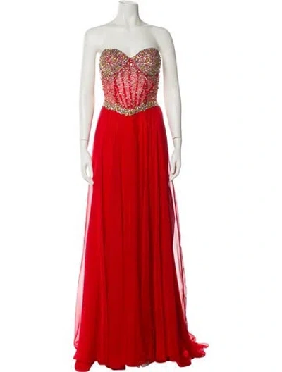 Pre-owned Mac Duggal Strapless Long Dress In Red
