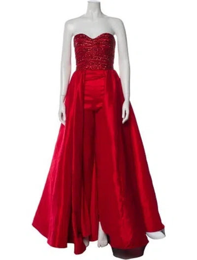 Pre-owned Mac Duggal Strapless Long Dress In Red