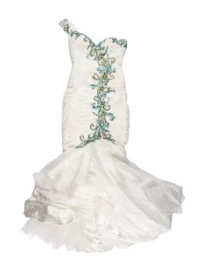 Pre-owned Mac Duggal Strapless Long Dress In White