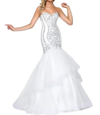 Mac Duggal Strapless Mermaid Prom Dress In White
