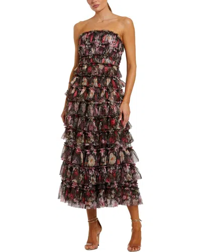 Mac Duggal 8351 Sequin Floral Ruffle A Line Midi Cocktail Dress In Brown