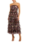 Mac Duggal Strapless Micro Ruffle A Line Midi Dress In Multi