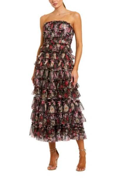 Mac Duggal Strapless Micro Ruffle A Line Midi Dress In Multi