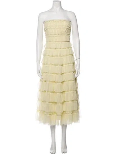 Pre-owned Mac Duggal Strapless Midi Length Dress In Green/yellow