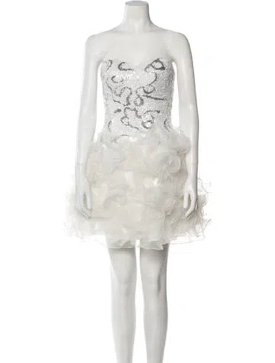 Pre-owned Mac Duggal Strapless Mini Dress In White