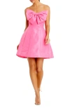 Mac Duggal Strapless Oversized Bow Fit & Flare Mini Dress In Pink