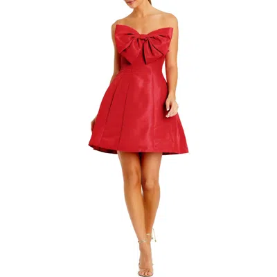 Mac Duggal Strapless Oversized Bow Fit & Flare Mini Dress In Red
