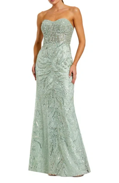 Mac Duggal Strapless Rhinestone Embellished Trumpet Gown In Green