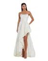 Mac Duggal Strapless Ruched High Low Gown In White