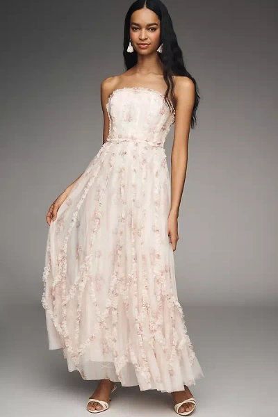 Mac Duggal Strapless Ruffle Mesh Maxi Dress In Multi