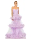 Mac Duggal Strapless Ruffle Tulle Tiered Gown In Pink