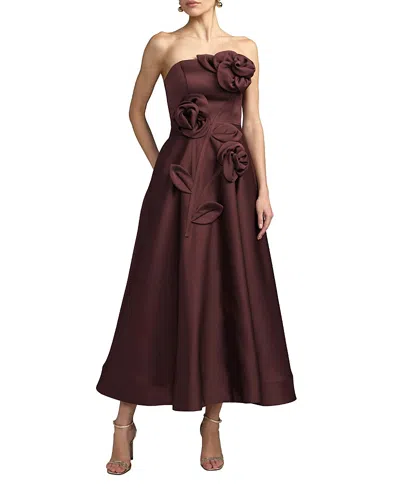 Mac Duggal Strapless Satin A-line Gown With 3d Floral Applique In Animal Print