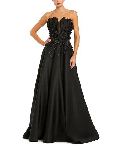 Mac Duggal Strapless Satin Floral Beaded Embellished Ballgown In Multi