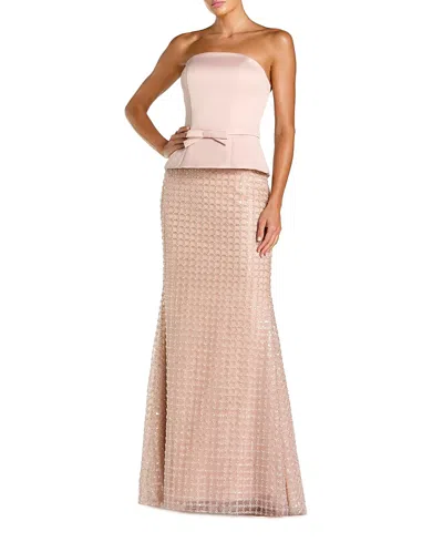 Mac Duggal Strapless Satin Top With Embellished Skirt Gown In Pink