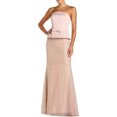 Mac Duggal Strapless Satin Top With Embellished Skirt Gown In Pink